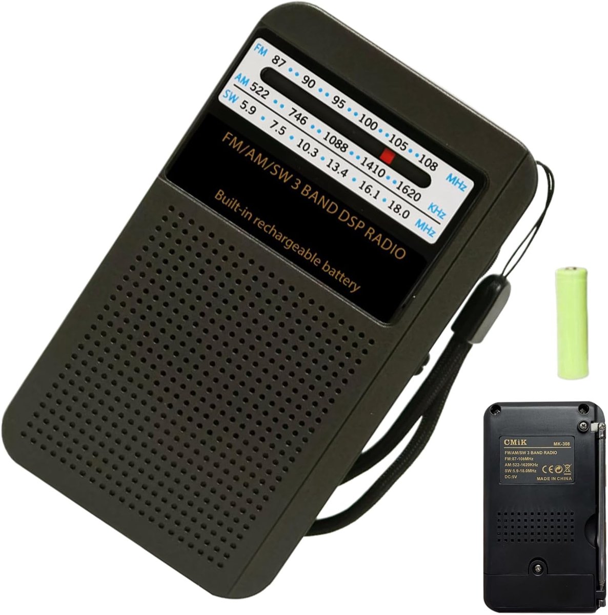 Compacte FM Radio - Draagbare Ontvanger - Buitenactiviteiten Wandelen - Weeralarm Functionaliteit - 11.5x6.7x2.6cm - Goud