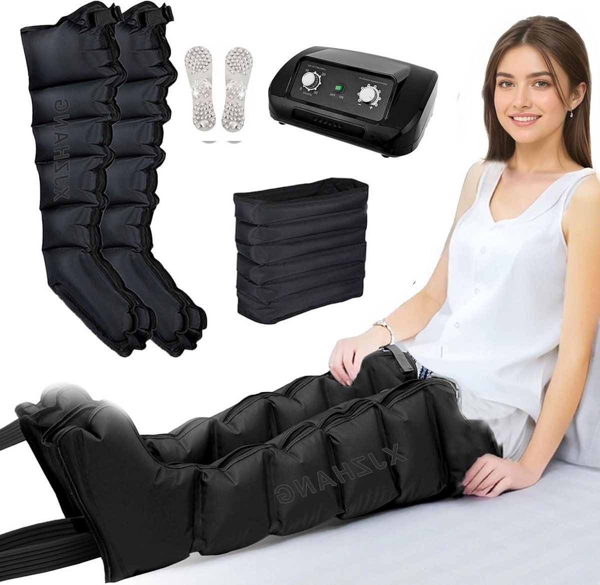 Luchtcompressie Massageapparaat - Been Lymfedrainage - Ontspanning Thuis - 6 Lucht Kamers - Benen Armen Taille - Zwart