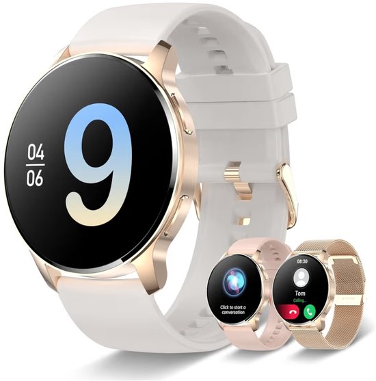 Dames smartwatch Bluetooth-bel Fitnesshorloge 1,32 Inch HD iOS en Android Smart Horloge met Spraakassistent Berichtmeldingen, 20 Sportmodi Stappenteller Hartslagmeter SpO2 Slaap