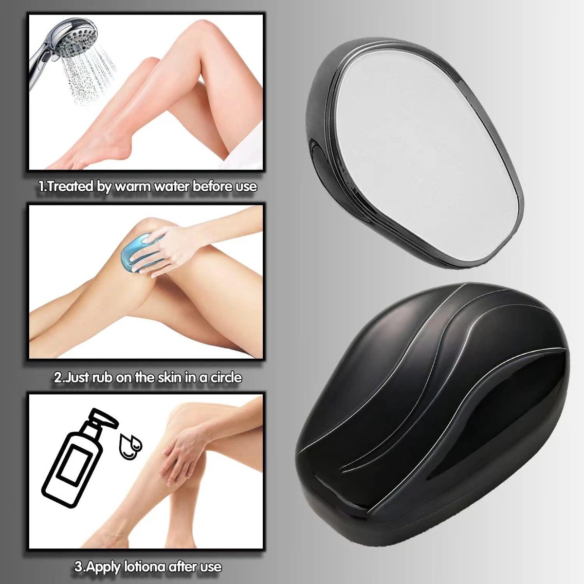 Kristallen Epilator - Gladde Huid Tool - Pijnloze Ontharing - Herbruikbaar Nano Glas - 10.5 cm Lengte - Zwart thumbnail 4