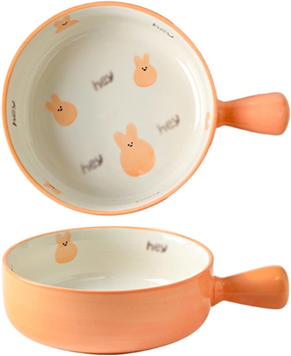 Keramische Ovenschaal - Bakvorm Ronde Schaal - Oven Gebruik - Enkel Handvat - 21 cm Lengte - B