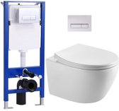 HOROW Toiletset – Inbouwreservoir + Rimless Hangtoilet – Softclose Zitting – Wit – Compleet