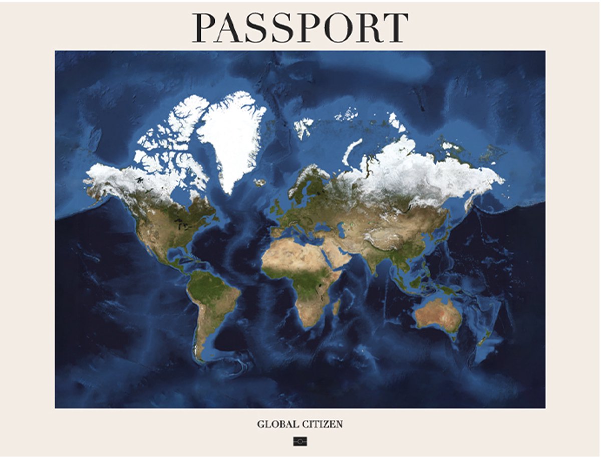 Wereldkaart 40x30 cm - Aluminium - Voelbaar 3D Reliëf - Gebroken Wit - World map - Passport - Vintage - Retro - Muurdecoratie - Wanddecoratie