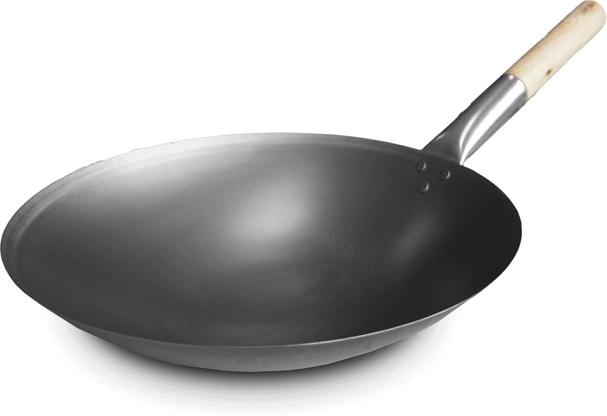 Professionele Wokpan Grote Koekenpan Aziatisch Koken Ronde Bodem Ontwerp Ø35 cm