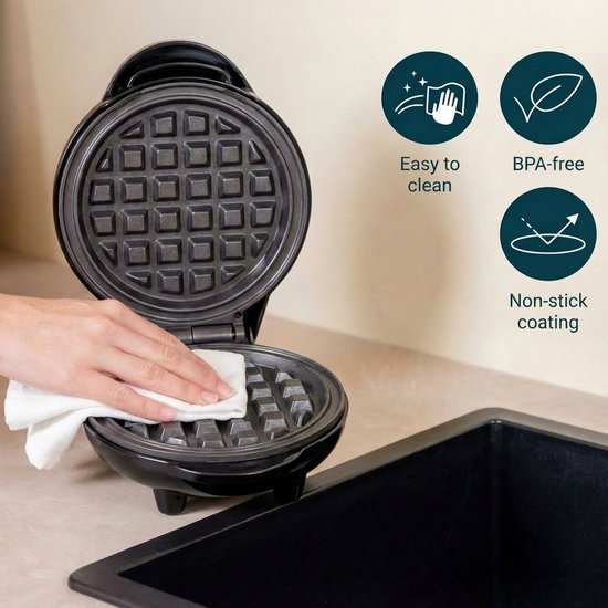 Bestron Wafelijzer - AMW500Z - 550W - Mini wafel - Anti aanbaklaag - Zwart - 5 jaar garantie van Bestron — afbeelding 2