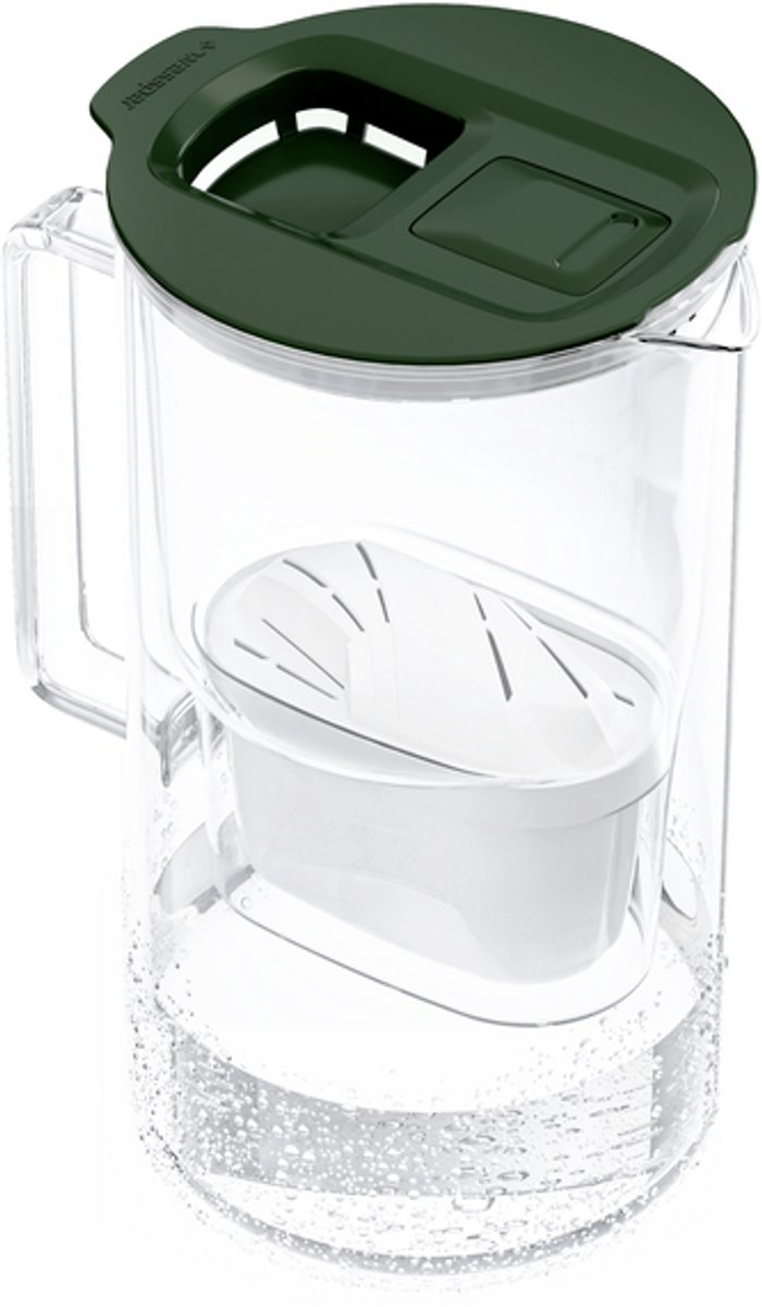 Wessper 2L glazen waterfilterkan filterslijtage-indicator, compatibel met Brita Maxtra, Maxtra+ en + filters. - Groen
