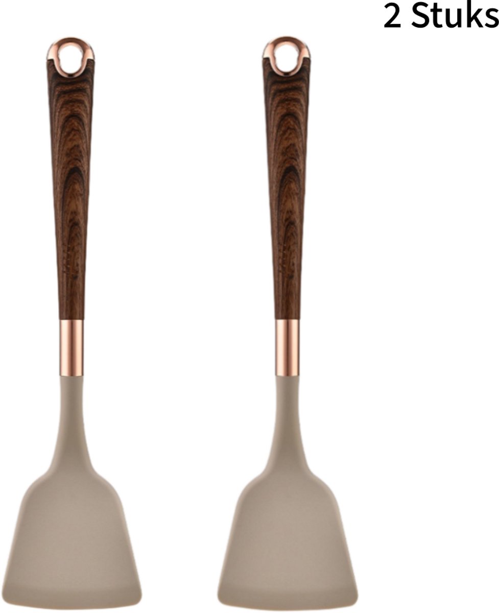 2 stuks siliconen kookspatel - antiaanbaklaag - hittebestendig - voor dagelijks koken - beige