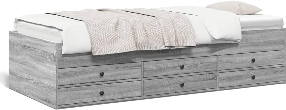 Dagbed met laden - Bankbed logeerbed - Ruimtebesparend slapen - Zes lades met wieltjes - 75x190 cm - Grijs Sonoma