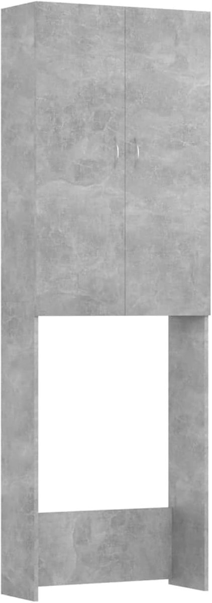 Wasmachinekast - Badkamerkast - Ruimtebesparing - Met 3 vakken - 64x190cm - Betongrijs