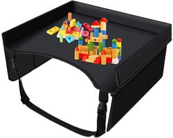 Reislade Kinderen - Autostoel Tafel - Reizen met Kinderen - Opvouwbaar Met Zakken - 40x32x20cm - Zwart