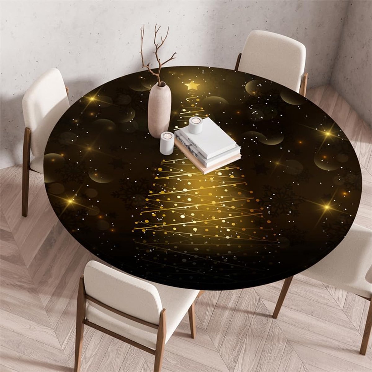 Rond Tafelkleed - Afveegbaar Kleed - Feestelijke Tafel - Elastische Rand - 140 cm - Kerstpatroon