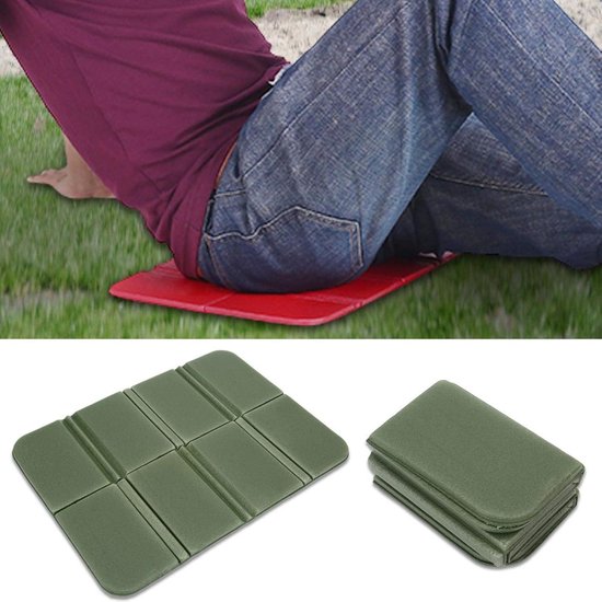Zitmatje - Kampeer zitmatje - Opvouwbaar zitmatje - Camping zitmatje - Strand zitmatje - Reis zitmatje - Lichtgewicht - Geschikt voor buiten, speeltuinen, kamperen en wandelen - 38.5×27.5cm - Militair groen van Merkloos — afbeelding 3
