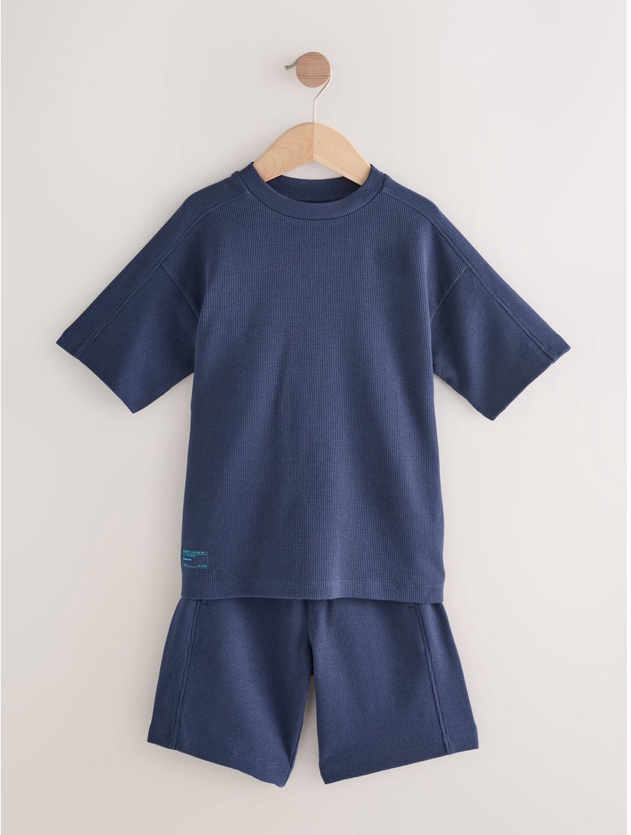Next - Jongens - Setje van T-shirt met korte mouwen met textuur en short - Blauw