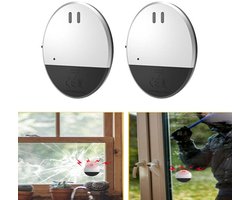 DeurAlarm - Raamalarmen - 2 stuks - rillingsgeactiveerd Beveiligingssysteem - 130 dB Geluidssterkte - Inbraakbeveiliging met Sensoren - Zelfklevende Montage - Ideaal voor Slaapkamers & Hotels - Afmetingen: 6,4 x 5,1 cm - Zilver