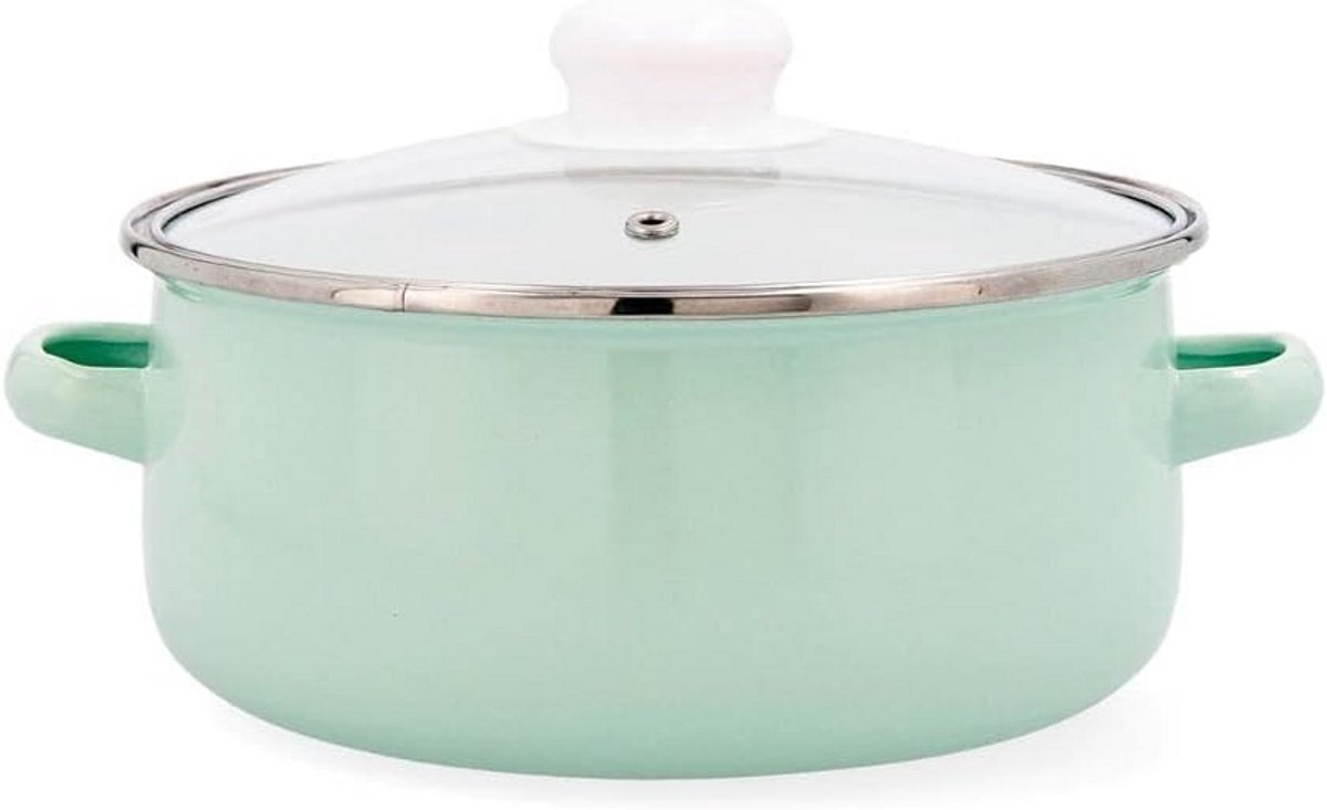 Kookpan Emaille Staal - Steelpan Soeppan - Dagelijks Koken - Vaatwasserbestendig - 20 cm 2.3L - Wit