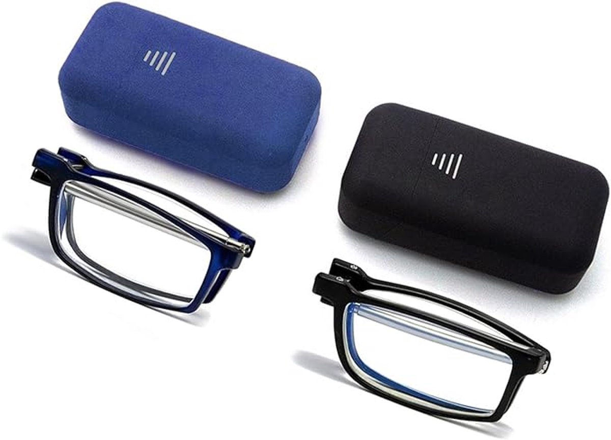Twee opvouwbare leesbrillen met een hard etui, unisex, draagbaar en compact, opvouwbaar ontwerp, een onmisbaar item voor op reis.