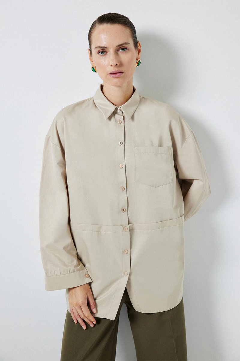 Touché Privé - Oversize poplin blouse - Stone - Dames