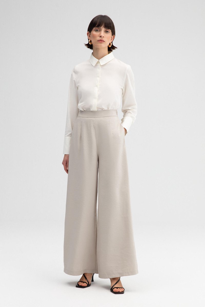 Touché Privé - Cupra broek met hoge taille - Stone - Dames