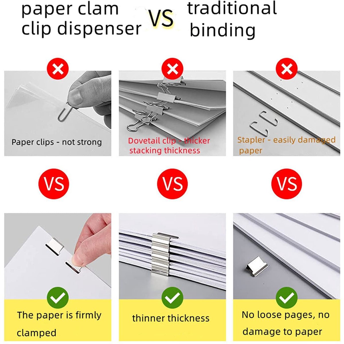 2-sets bindmachine – Examenpapieren bindapparaat – Draagbaar bindgereedschap – Foto organisator – Papierbevestigers – Schuifmechanisme – Inclusief 100 bindklemmen – Voor documenten, examenpapieren, foto's, papier (11,5 x 2,5 cm – Zwart, Wit) thumbnail 3