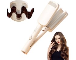 Deep Waves Krultang - Wafeltang 35mm - 4 Temperaturen - Signature Curls Edition - Waver - Golvenkrultang - Keramische Krultang - Beach Waves - Krultang - Wave Krultang - Anti-verbrandingsfunctie - Beach Waves - Prachtige Krullen en Golven - Beige