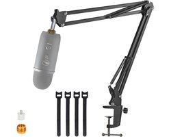 Verstelbare microfoon boomarm voor Blue Yeti - met suspension stand en schroef adapters - zwart