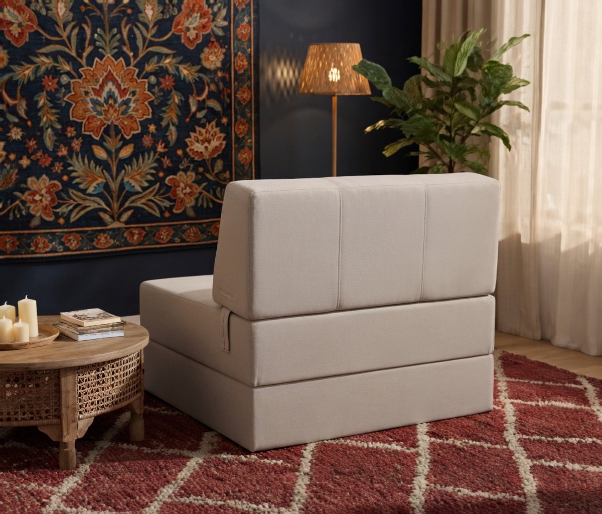 3-in-1 Inklapbare Slaapbank met Klapmatras – Extra Dikke Schuimrubberen Bankbed & Vloermat, 190 x 71 x 15 cm, Grijs, Met Afneembare Wasbare Hoes UrbanHome