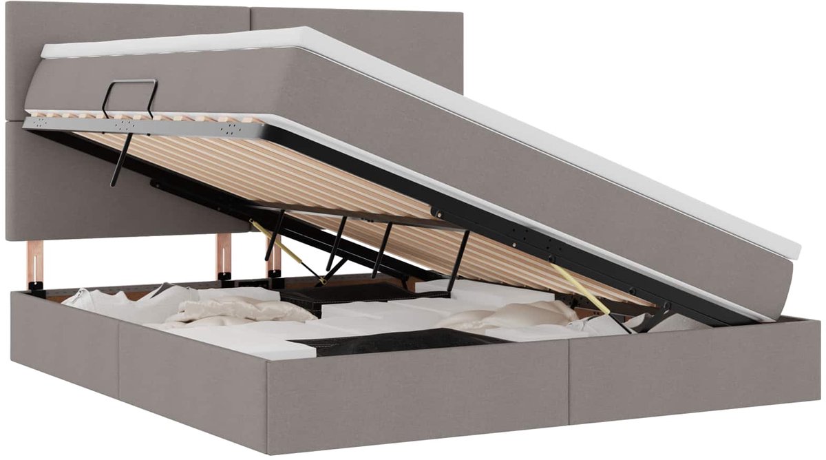 vidaXL LED - opbergbed - met - matras - Taupe - 160 - x - 200 - cm - Stof