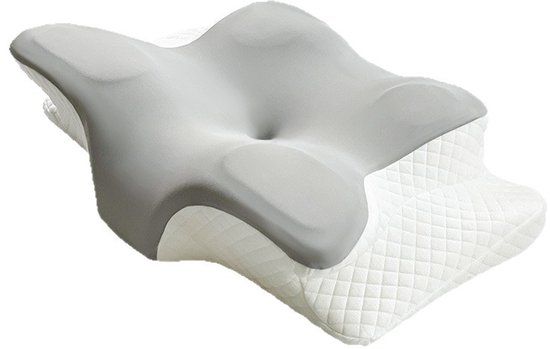Neksteun - nekkussen - Kussen - hoofdkussen - Vlinderkussen - Ergonomisch - Voor zij-, rug- en buikslapers - Gebreid - Lichtgrijs