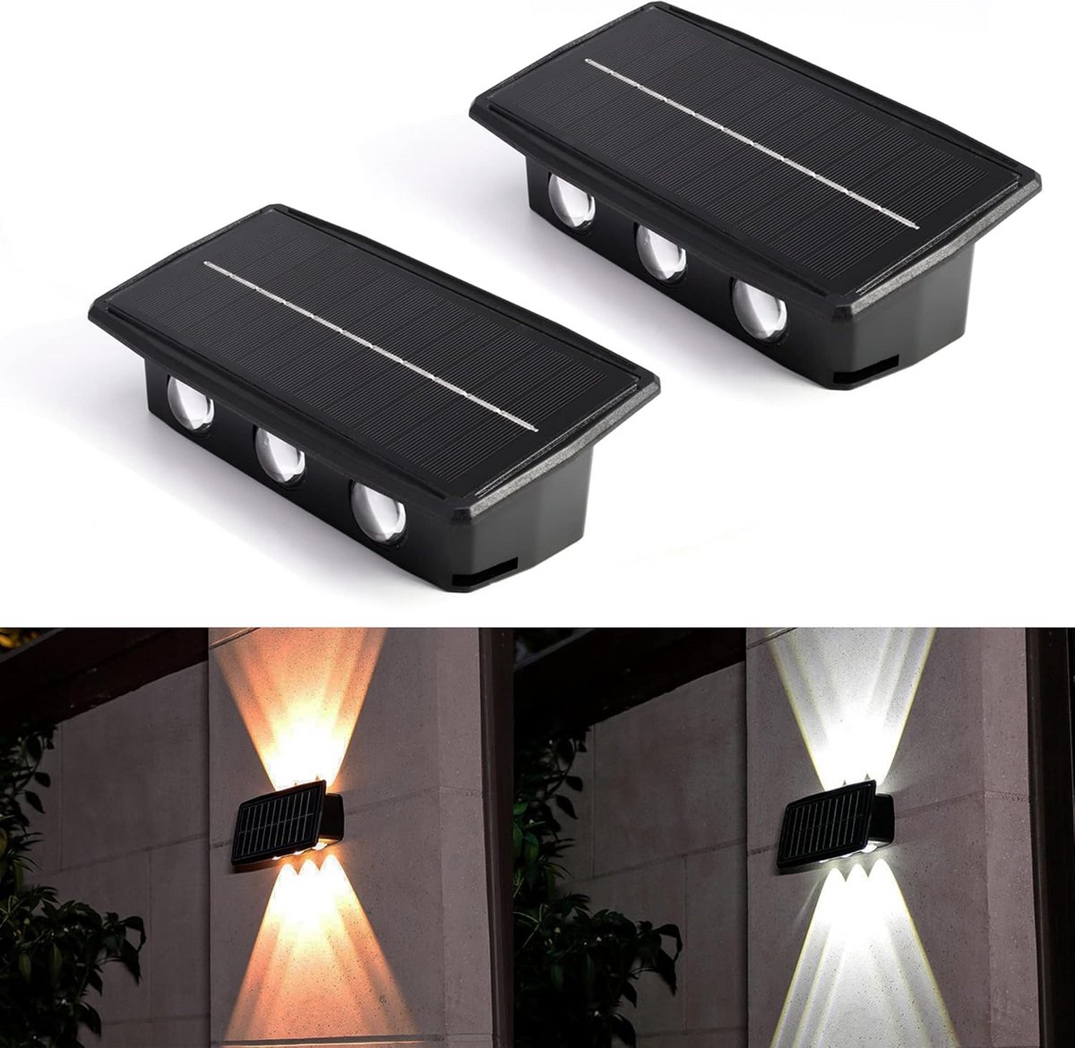 Set van 2x LED Buitenlampen op Zonne-energie met Op- en Neerwaartse Verlichting