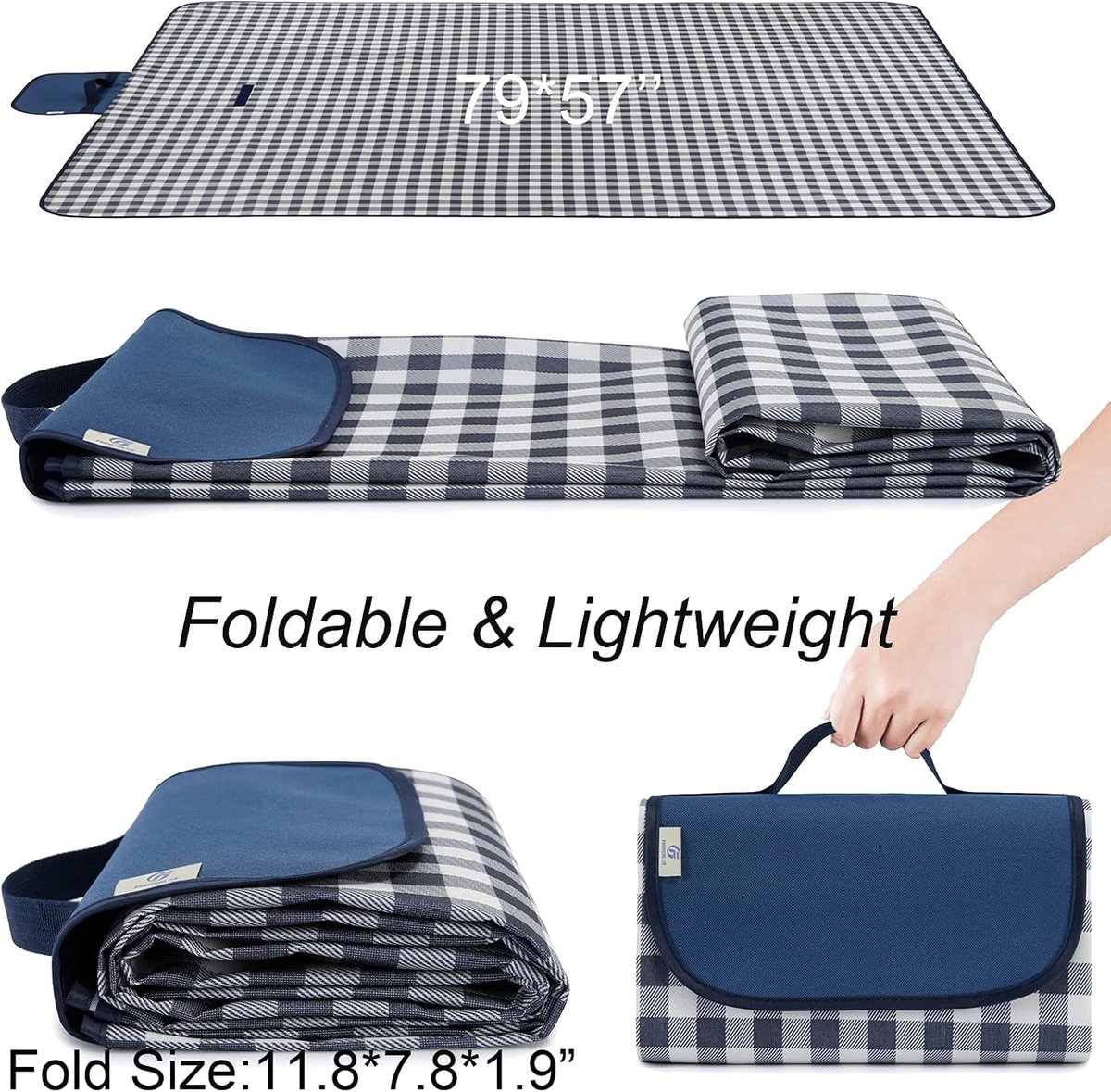 Stranddeken Extra Groot Picknickkleed - Zandvrij Waterdicht - Opvouwbaar Draagbaar - Reiskleed voor Strand, Hiken, Festival, BBQ, Park, Gras - Grijs - 200x200cm - 1 Stuk — cadeau in Sport & Outdoor - foto 5