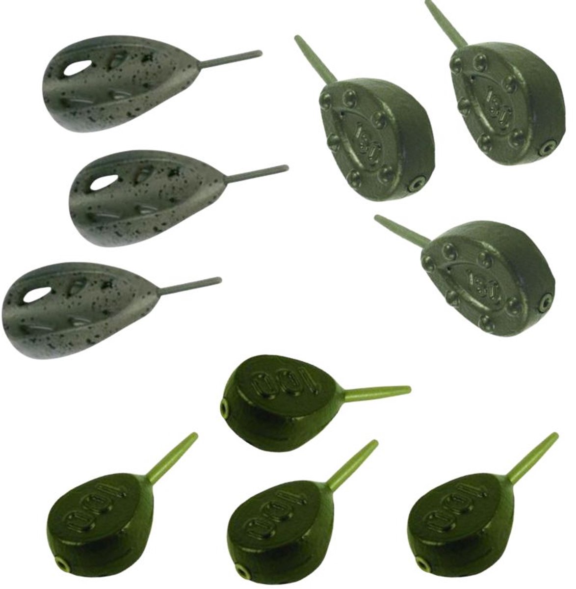 FC's Inline Vislood 'Assorti' 60g - 10 stuks - 4 Flat Pear, 3 Grip & 3 Aero Distance Lead - In line lood - 10 x 60g - Karper Lood - Werplood