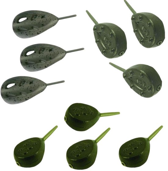 FC's Inline Vislood 'Assorti' 60g - 10 stuks - 4 Flat Pear, 3 Grip & 3 Aero Distance Lead - In line lood - 10 x 60g - Karper Lood - Werplood