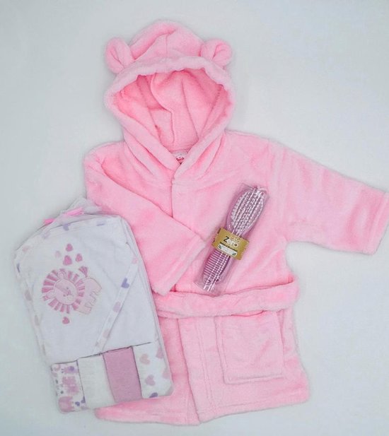 RICH DAYS - Baby Verzorgingspakket - Badset Meisje - Kraamcadeau Baby Girl - Roze - Badjas met Oortjes - Cadeaudoos | — afbeelding 2