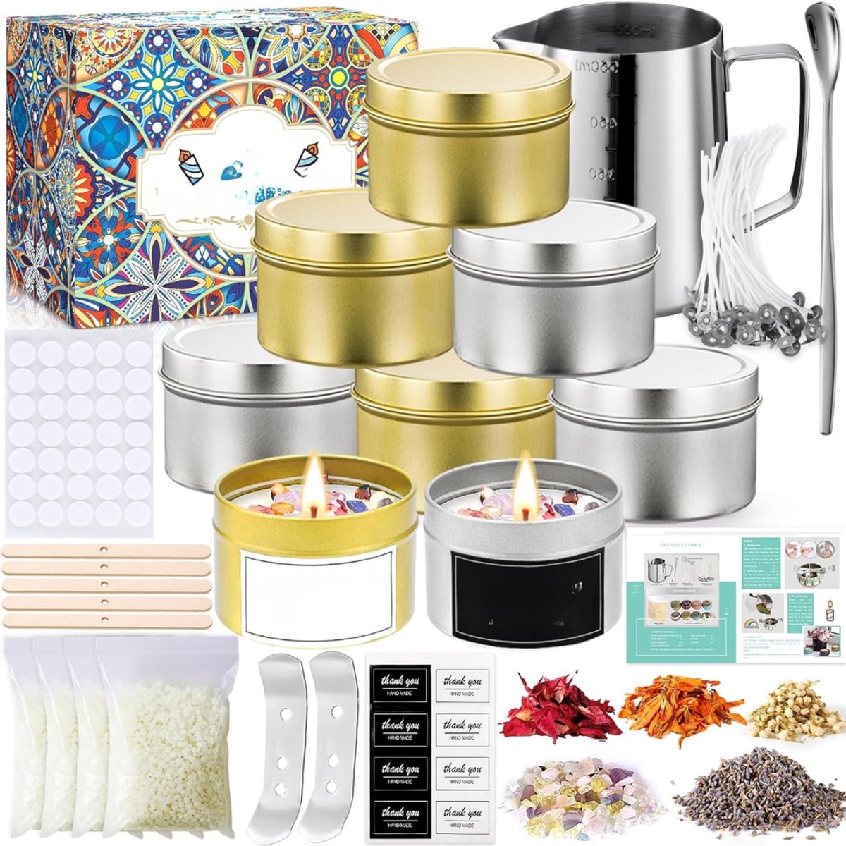 DYNA® Kaarsenmaakset – Zelf Kaarsen Maken Set – Met Geurende Bijenwas - Goud/Zilver - 27cm x 17cm x 12cm