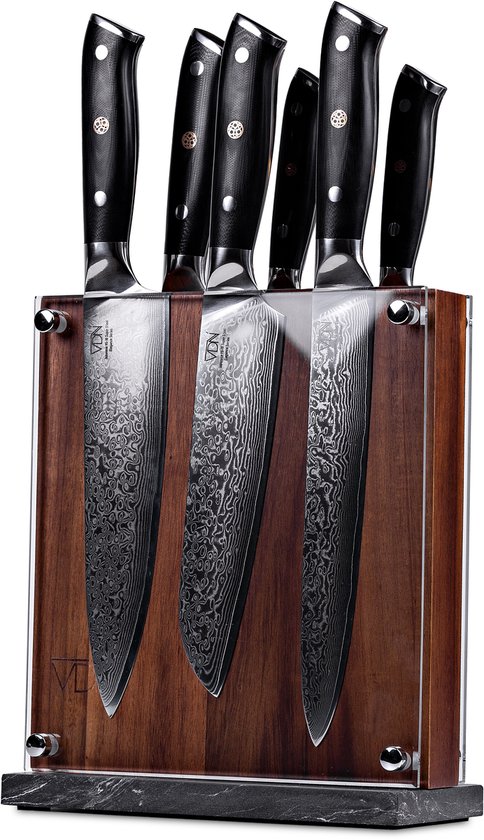 VDN Messenblok zonder Messen Magnetisch - Dubbelzijdige Magnetische Messenhouder van Acaciahout - Magneet Messenhouder - Mesblok voor 8 tot 10 Messen