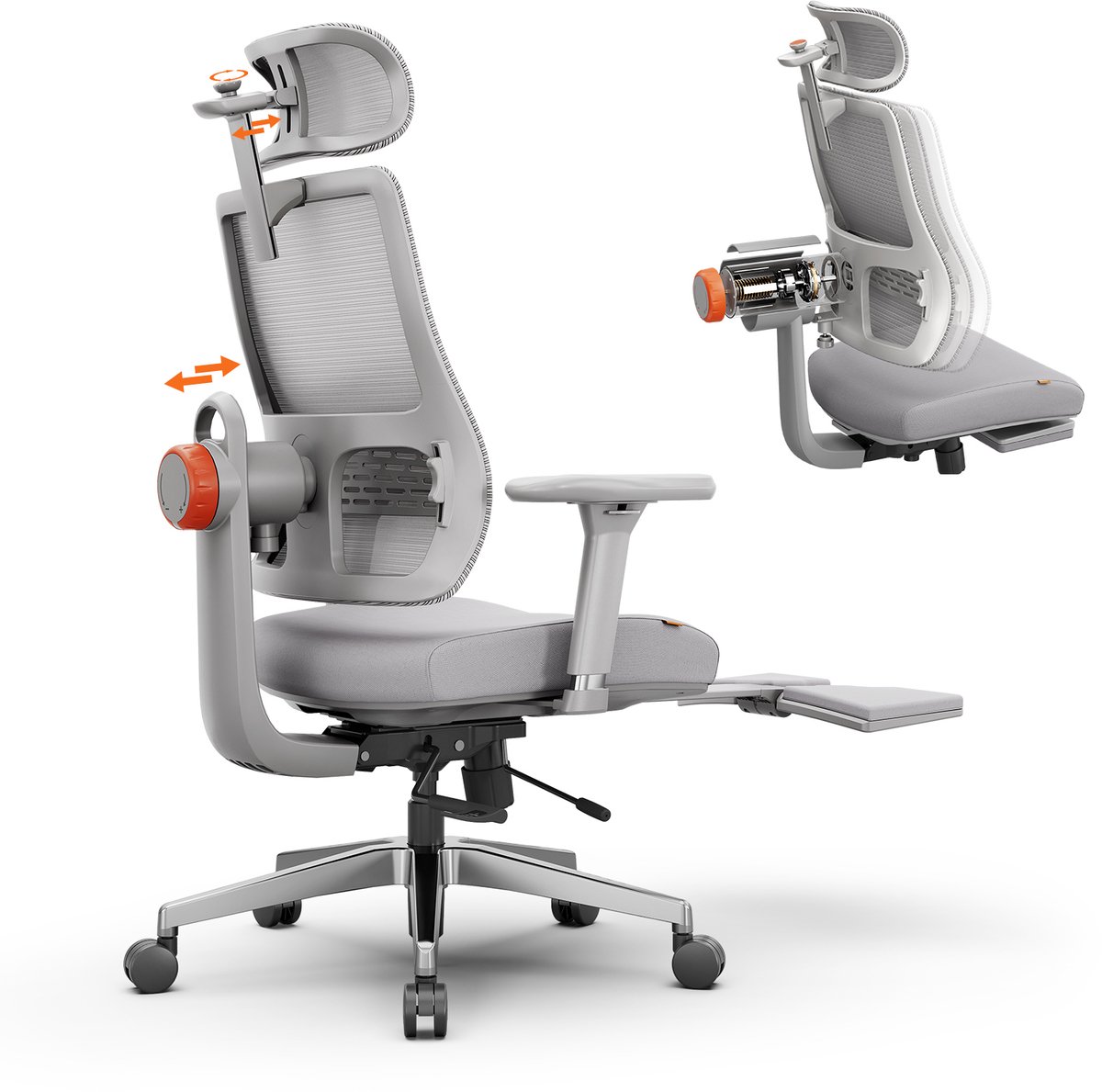 NEWTRAL MagicH-GPro Ergonomische Bureaustoel met Hoofdsteun - Adaptieve Lendensteun - Verstelbare Armsteun - 3 Standen om te Vergrendelen - Grijs