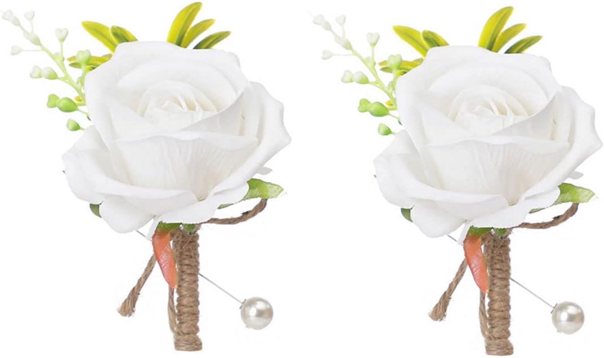 2x Corsage & Boutonnière Set Roze Kunstbloemen voor Bruiloft, Gala en Feest - Bruidsboeket Accessoire