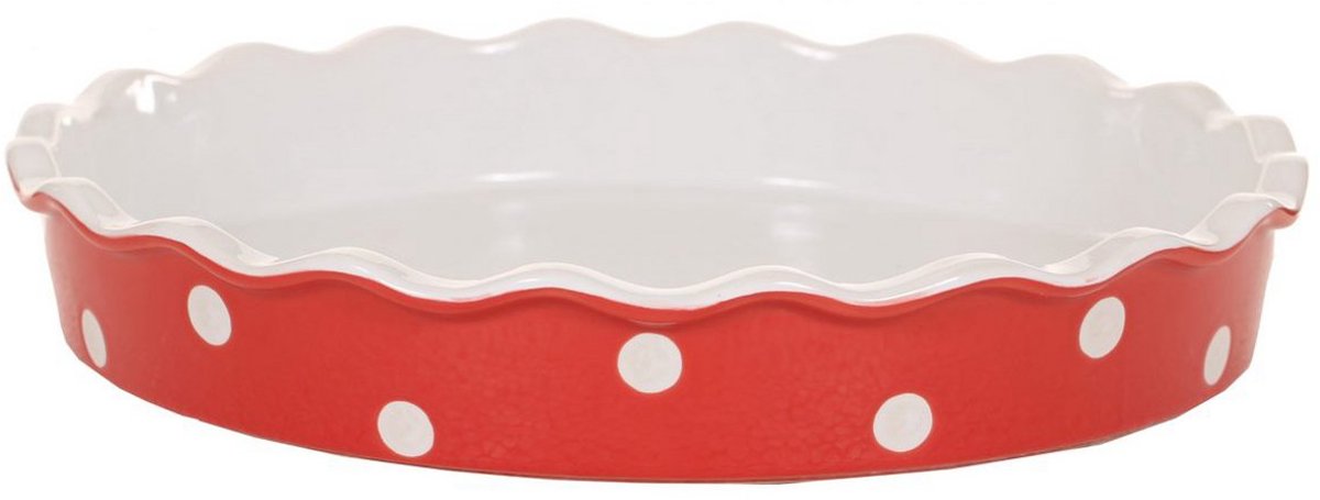 Isabelle Rose Home Taartvorm met Stippen – Ø30 cm – Keramische Bakvorm – Rood met Witte Stippen – Ovenschaal voor Taart & Quiche