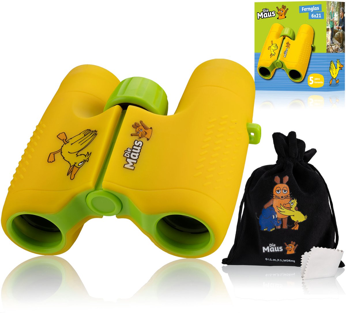 DieMaus - 6x21 Verrekijker voor Kinderen - Geel - Met Tasje - Licht en Compact