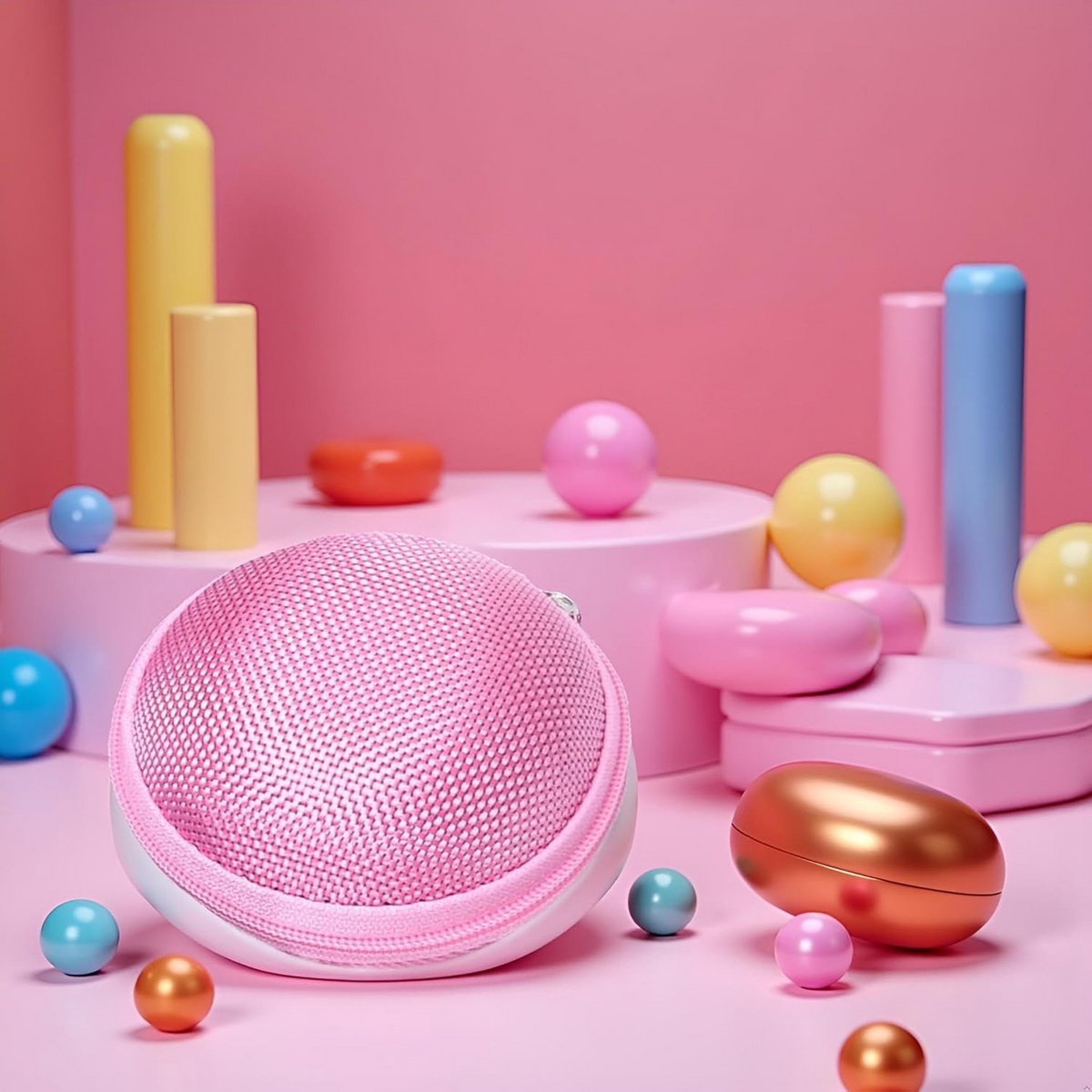 Ronde Mini Hardcase Etui voor Oordopjes en Kleine Spullen - Roze