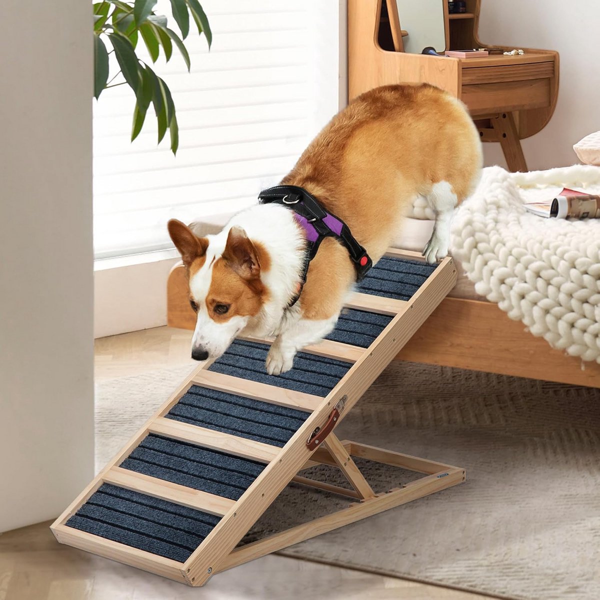 Hond Orthopedische Loopbrug Hout Verstelbaar Antislip voor Oudere Huisdieren