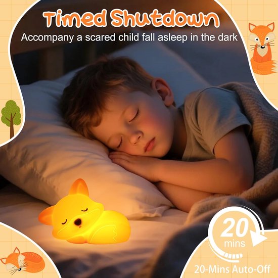 LED Fox Nachtlamp - Oplaadbaar Nachtlampje Kinderen & Baby - Schattig Fox - 2 Standen Dimbaar - Siliconen - Lampje Slaapkamer - Knijplampje - Touch lamp - Dimbaar Nachtlampjes Voor Kinderen, Baby & Volwassenen
