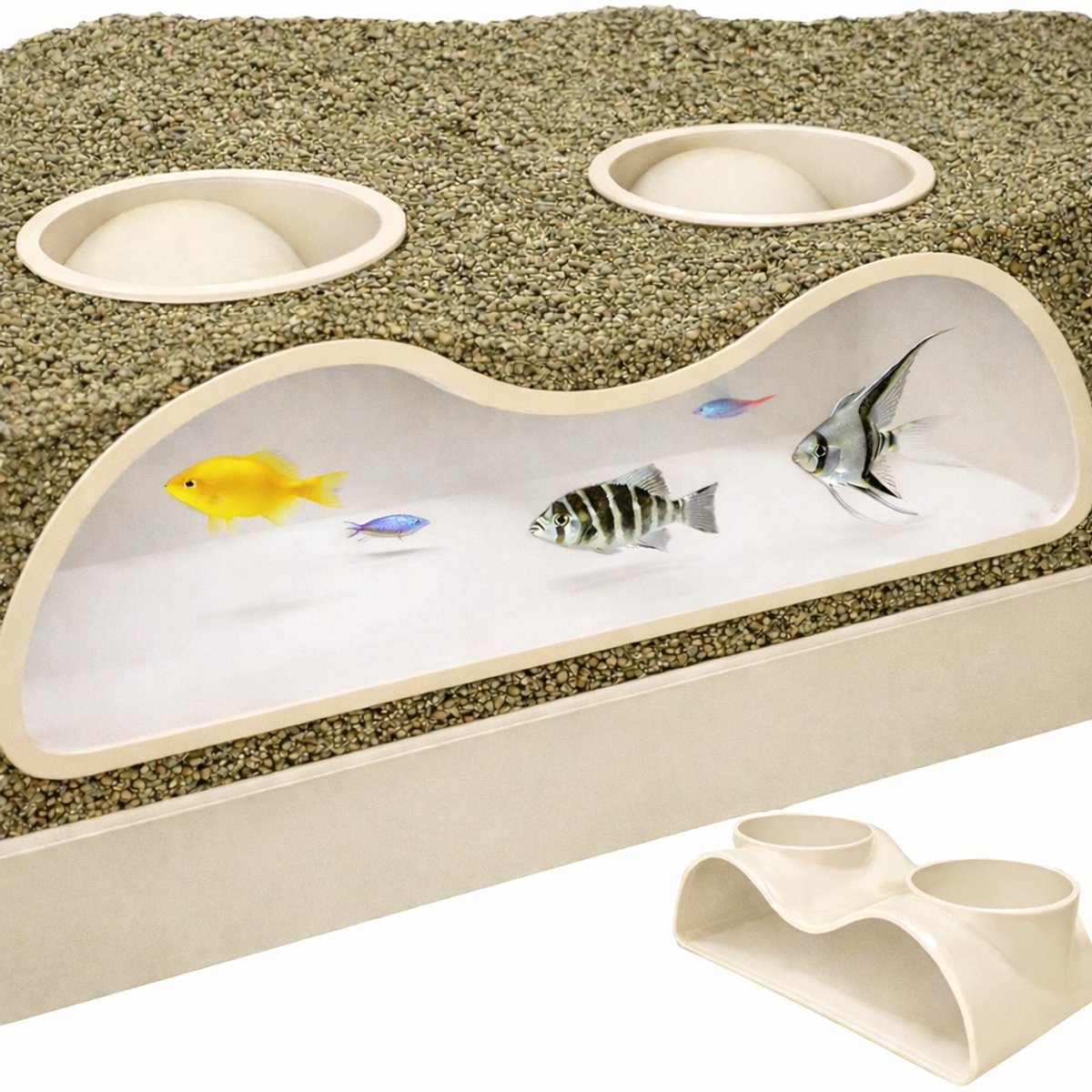 T3D Aquarium Grot - Aquarium Decoratie Grot met Twee Ingangen - Creme wit - Veilig voor Vissen en Garnalen - In Nederland geproduceerd