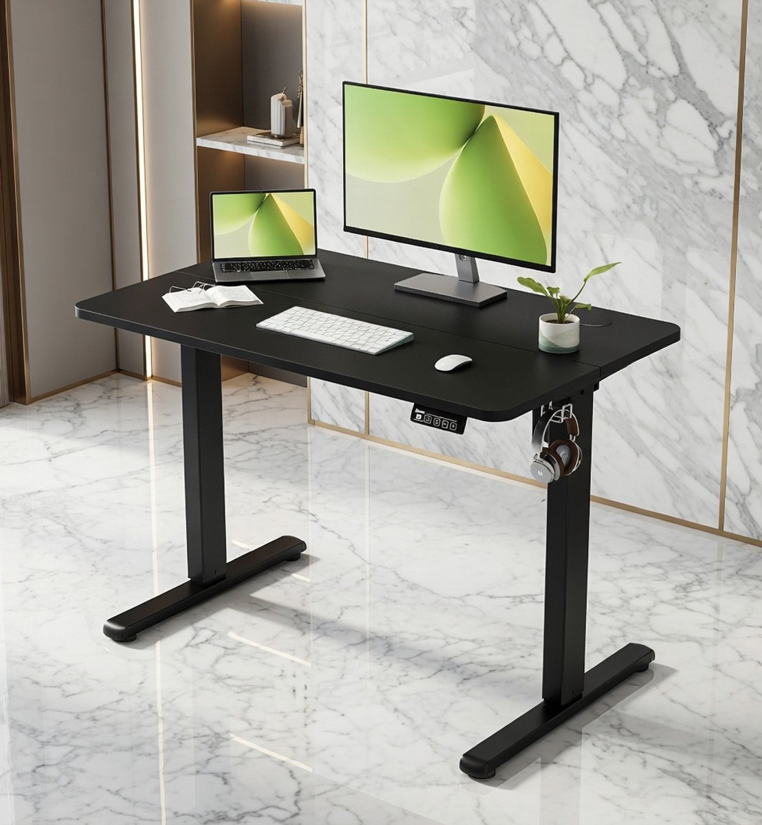 Elektrisch Zit-Sta Bureau 80x60 cm – Compact Verstelbaar Sta Bureau met Geheugenfunctie, 71-118 cm, Stalen Frame, Zwart – House&Garden