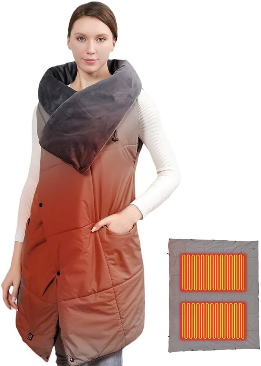Draagbare Warmtedeken - Elektrische Sjaal - Thuis Kantoor Outdoor - 8 Zones 3 Niveaus - 36 x 24 cm - Grijs