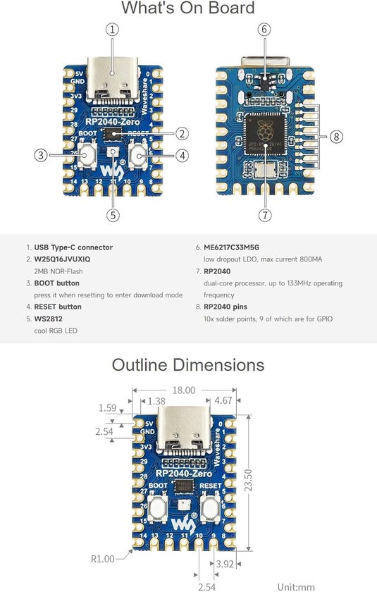 Mini Microcontroller Ontwikkelbord Gebaseerd op RP2040 Chip met Dual ...