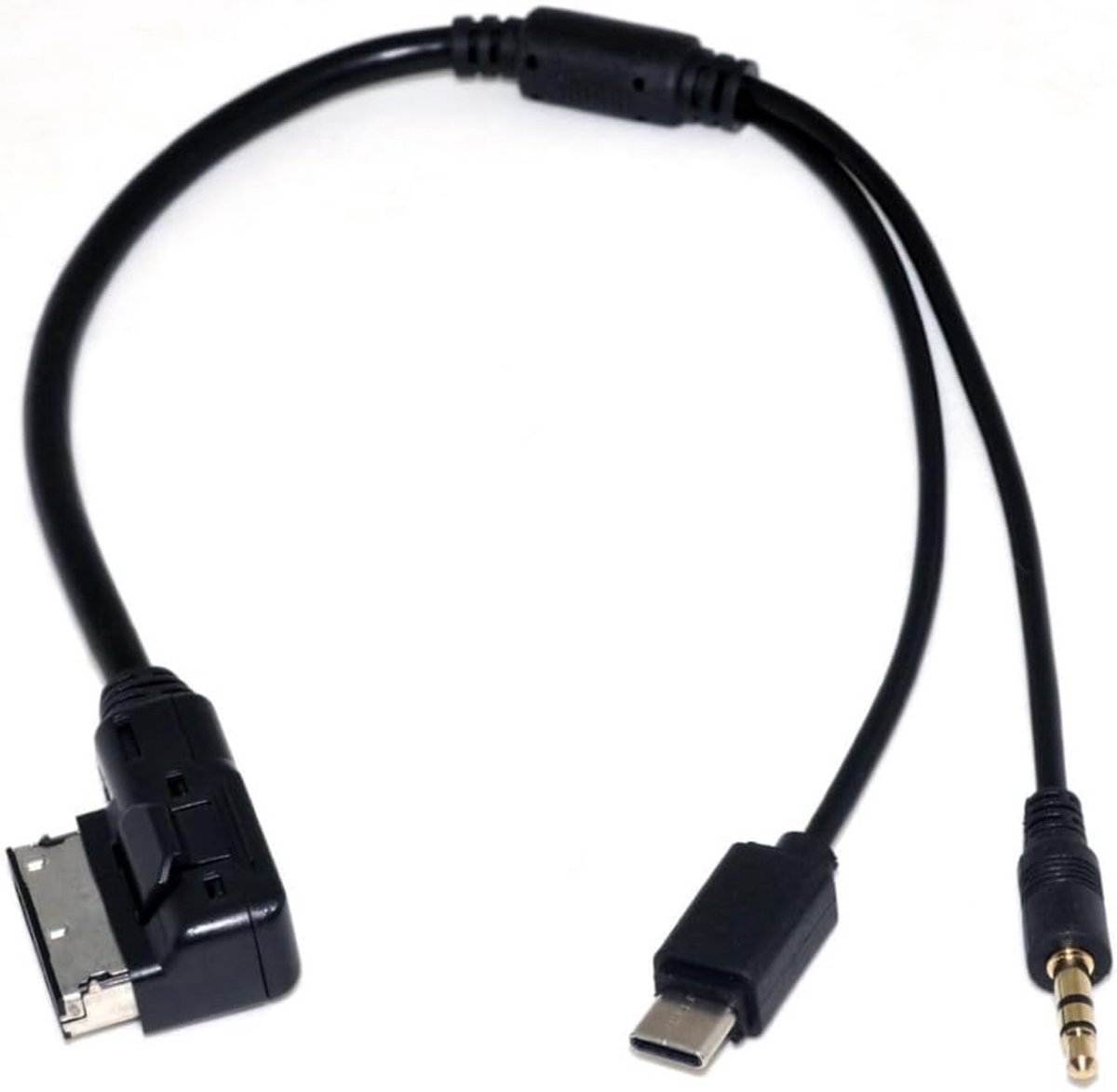 Audio Adapter Kabel - Aux Kabel - Auto Muziek - Oplaadfunctie - 30cm Lengte - Zwart