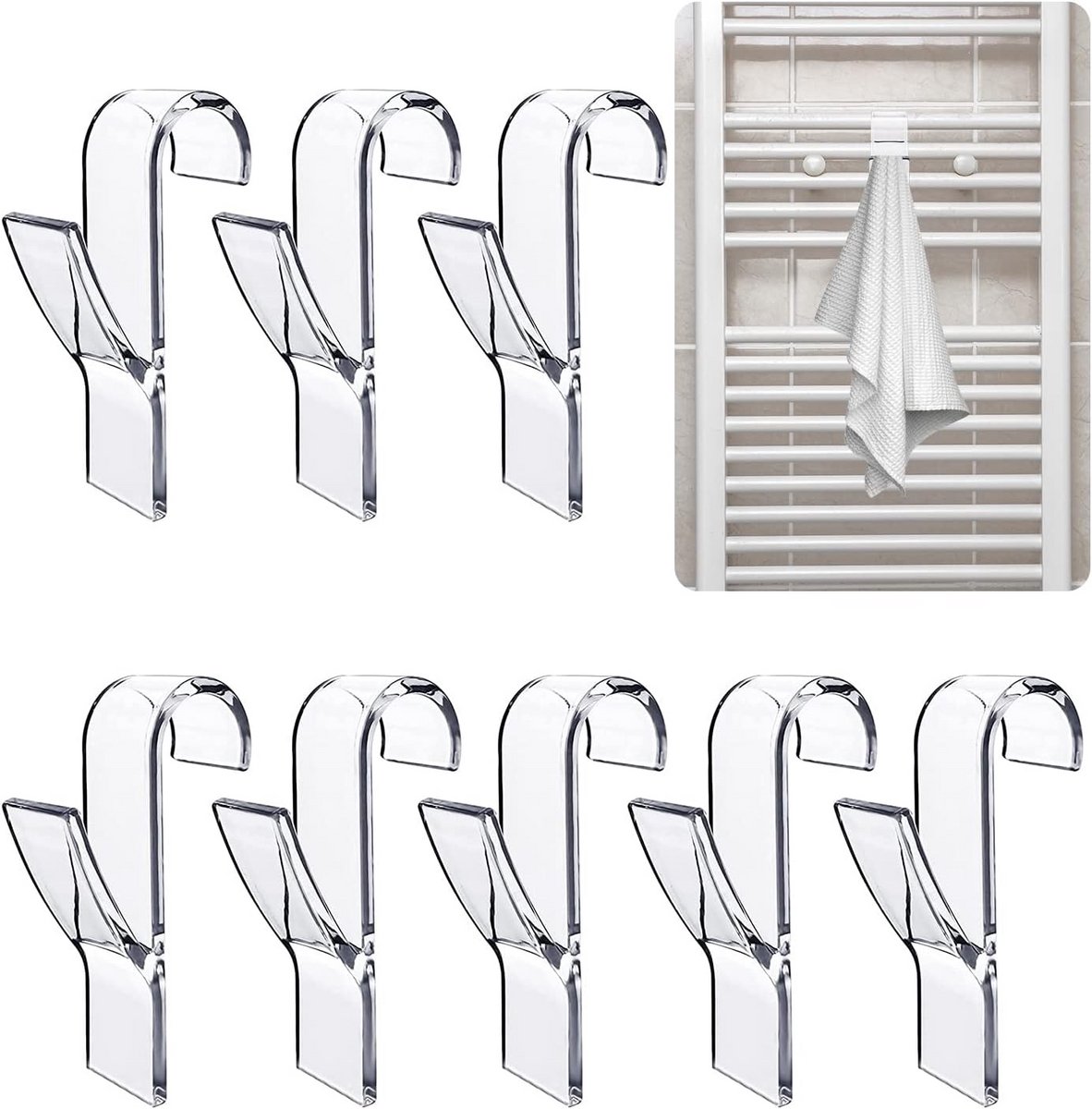8x Universele Haakjes voor Handdoekradiator - Ruimtebesparende Ophanghaken voor Badkamer