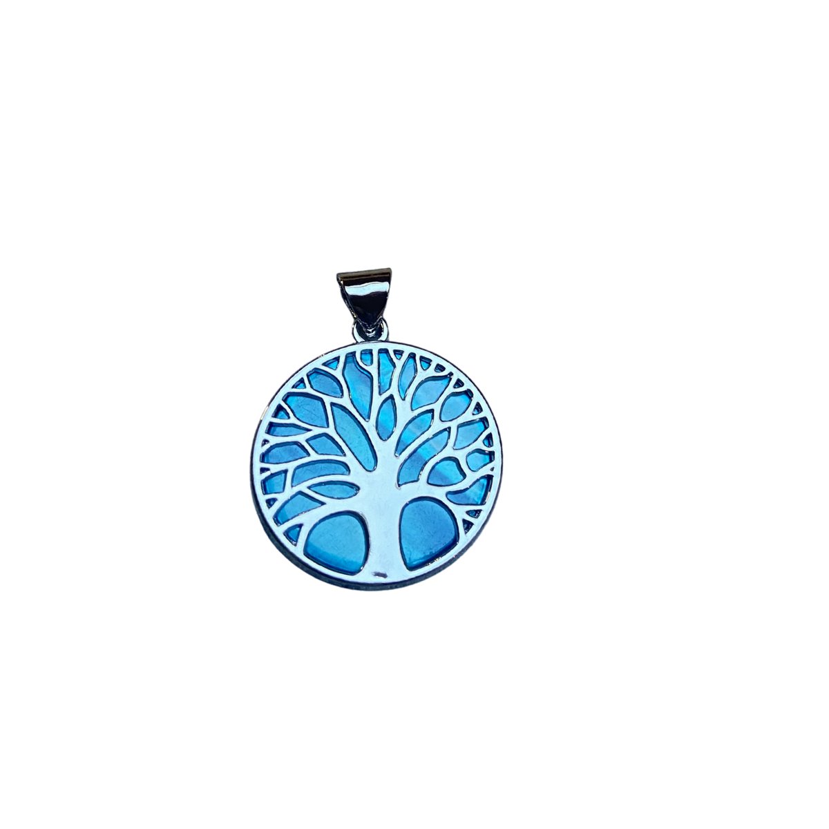 Levensboom Amulet Blauw Parelmoer 33 mm – Spiritueel Symbool