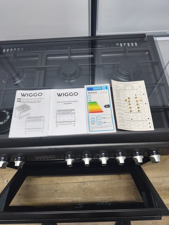Wiggo - WO-E969R(BB) - Vrijstaand - Gasfornuis - 90 cm - 110 Liter - 6 pitten - Energieklasse B - 5 jaar garantie - Zwart
